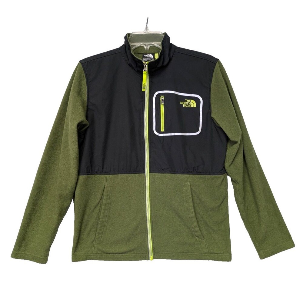 The North Face Boys XL Glacier Track Jacket Green Black Full Zip Fleece